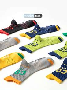 5 Pairs Kids Boys Letter Print Crew Sports Socks, Vivid Colors, Soft & Comfortable For Sports - Multicolor - View 5