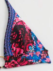 Conjunto de bikini con estampado floral y escote de halter para mujeres, estilo europeo y americano 2025 - Azul - Ver 5