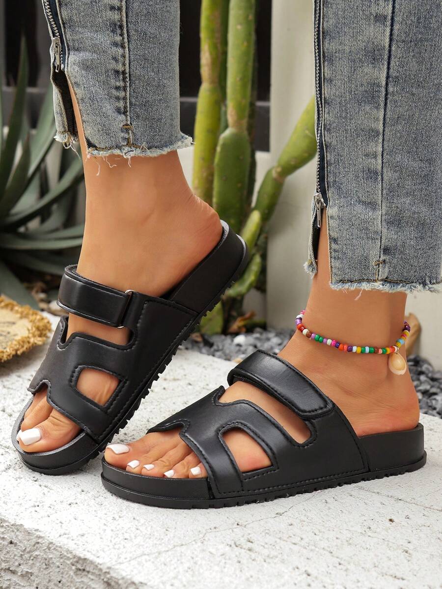 女士奢华款韩版休闲平底拖鞋，露趾夏季户外编织罗马凉鞋，时尚沙滩度假平底鞋，适合礼服，白色/棕色/黑色