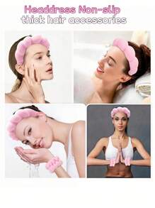 Juego de 1/3 piezas que incluye 1 diadema de esponja en forma de nube, herramientas de limpieza facial y una muñequera de terciopelo. Sirve como un regalo de cumpleaños ideal, agregando sorpresas encantadoras a la vida cotidiana. Decoración del hogar y del baño. Regreso a la escuela en verano - Rosa - Ver 6