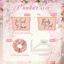 15 件伴娘求婚礼物伴娘礼物伴娘礼品套装，包括 5 个伴娘化妆包、5 个人造珍珠发夹、5 个发圈，适用于婚礼单身女郎礼物派对礼物房间装饰