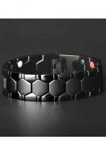 Pulseira larga de hexágono de germânio estilo europeu e americano da moda, pulseira de energia magnética de dois pontos rômbico para homens, removível