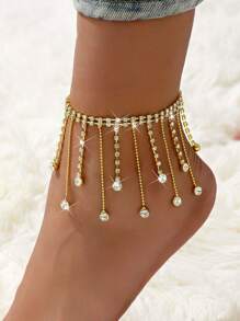 1 件女士水钻流苏脚链，简约双层泪珠吊坠脚链，适合派对 - 彩色 - 查看 2