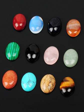 1/5/12/30 件天然 Stoe 玫瑰石英白水晶蛋白石虎眼黑石颜色随机约 13X18 毫米椭圆形水晶散石，戒指平面椭圆形爱心宝石玫瑰石英抛光水晶散装脉轮掌忧虑石，天然可爱口袋拇指宝石精神平衡冥想灵气套装礼物