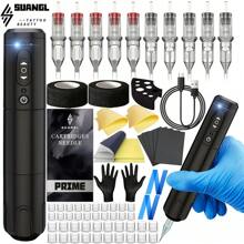 SUANGL 无线纹身笔套装，1300mAh 可充电电池，包含纹身针、墨杯、纹身练习皮、绷带，适合初学者和纹身艺术家 - 黑色 - 查看 10