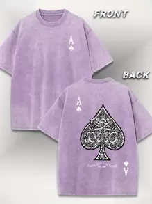 VHUTHK (220Pure Cotton T-Shirt) Spade A Pattern Print Men's T-Shirt Men's Casual  Comfortable, Fashionable T-Shirt, Street Style Cotton   Playing Cards - 淡紫色 - 查看 1