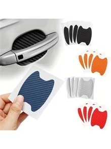 4 件装通用碳纤维车门把手保护器 - 防刮胶膜