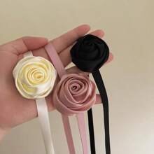 1 pieza Diadema elegante con flor de rosa para mujer, accesorio para el pelo simple y sexy trenzado, sujeta cola de caballo, encantador y grácil, para el Día de San Valentín, accesorios para el cabello, diadema turbante