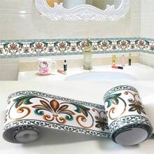 1 rouleau de 2 m/5 m de bordure de papier peint autocollante imperméable et résistante à la saleté, motif floral et marbre, convient pour la décoration des carrelages de la cuisine, de la salle de bain et du salon. Matériau PVC autoadhésif épais, facile à appliquer et à enlever