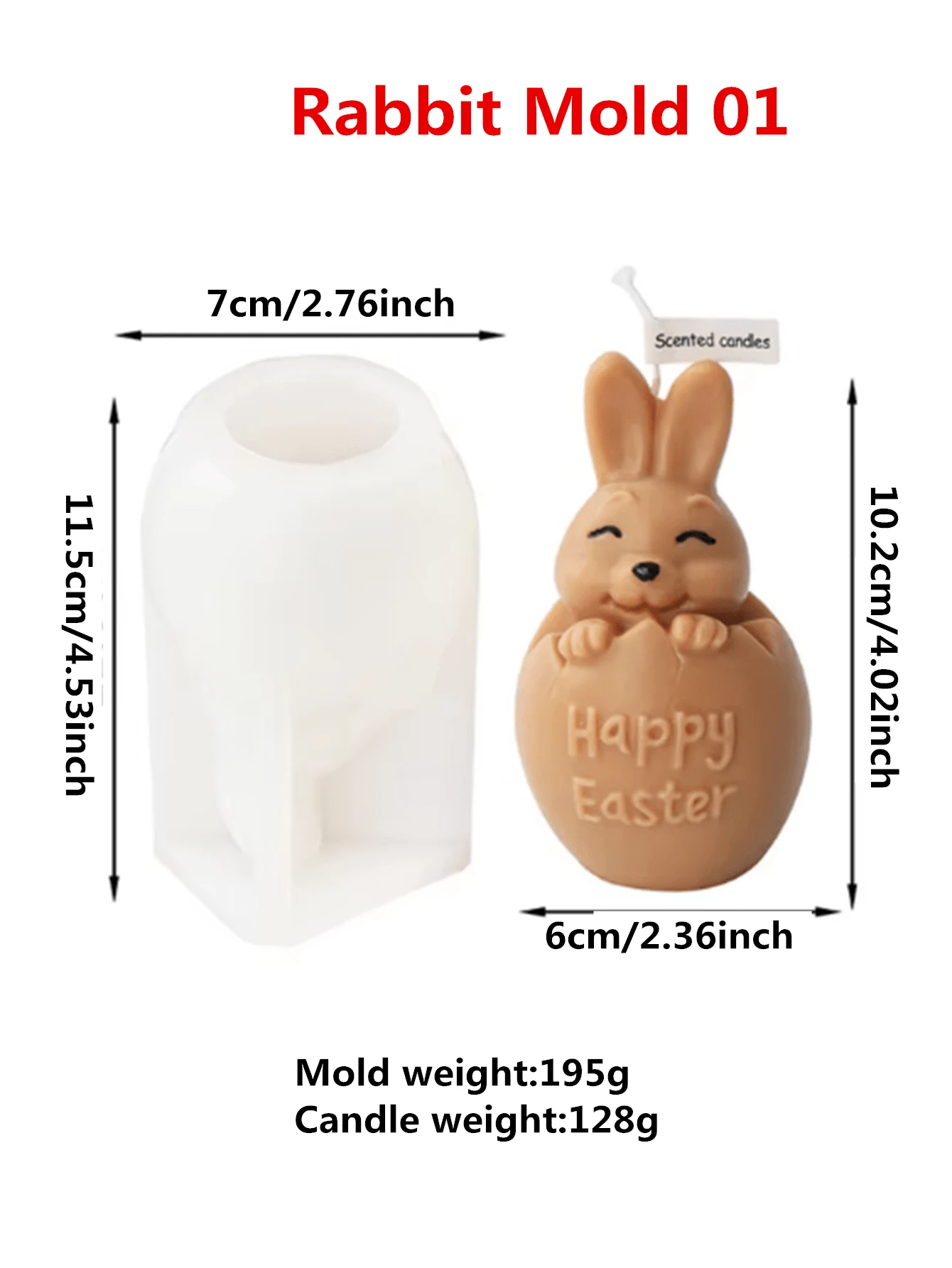 Molde de silicona en forma de huevo redondo y conejo 3D para velas, kit de decoración DIY creativo para hacer velas, jabón y decoraciones de Pascua con aroma