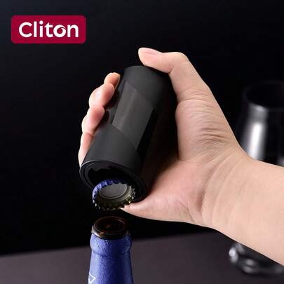 CLITON Dụng cụ mở nắp chai bia tự động đẩy xuống từ trên xuống, dùng cho chai thủy tinh đựng Mexico có nắp bằng kim loại, không làm hỏng nắp (màu đen), dụng cụ mở lọ tự động, dụng cụ mở nắp chai bia, dụng cụ mở nắp chai nước ngọt, dụng cụ mở nắp chai bia, dụng cụ mở nắp chai bia di động, phụ kiện nhà bếp