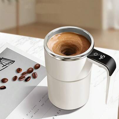 Caneca com visor digital de temperatura e agitação automática, xícara de café magnética com visor de temperatura e agitação automática, copo de viagem para carro, adequado para proteína em pó, leite, chocolate, mocha, volta às aulas