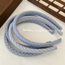 1pc Blue Plaid/Twill Fabric Headband For Women