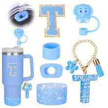 6PCS Cup Accessories, Suitable For 30oz And 40oz Cups With Handles, Including Letter Stickers, Straw Plugs, Silicone Coasters, Silicone Splash-Proof Kit, And Letter Pendants