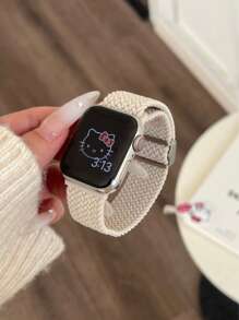 Sanrio Apple Watch Band Women 1pc Sanrio Simple & Fashionable Woven Magnetic Clasp Hello Kitty Apple Watch Band, Adjustable Magnetic Closure Apple Watch Strap Compatible With Apple Watch 38/40/41/S10 42/44/45/49/S10 46mm, Compatible With Apple Watch Ultra/SE/8/7/6/5/4/3/2/1