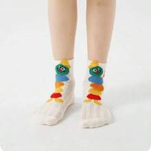 4 Pairs Cartoon Rainbow Caterpillar Children's Lightweight Socks, Boys And Girls Cartoon Caterpillar Mesh Socks