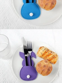Bolsa de cuchillo y tenedor con diseño de conejo de Pascua, Juego de cubiertos con diseño de conejo, Adecuado para fiestas de Pascua, Un excelente regalo para familiares y amigos