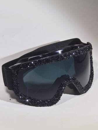 POLASUP 3-In-1 Set: 1pc Black Densely Set Rhinestone Decor Extra-Large Ski Goggles, Women's Full Coverage Protective Fashion Soft Ski Goggles, Anti-Fog Glasses Cloth Easy Comfort Casual Outfits Outdoor Cycling Glasses For Summer Beach Vacation,Outdoor,Travel Halloween Costumes Accessories Snow Windproof