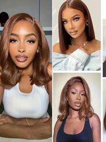 Eulisi 13*4 透明蕾丝前真人发假发，短款波波头，巴西雷米发假发，自然黑色，6-14 英寸短款精灵头假发