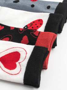 5 Pairs Assorted Color Women's Casual Ankle Socks With Insect Print, Versatile For Daily Wear, Couples, Outdoor, Party, Y2K, School, Soft, Breathable