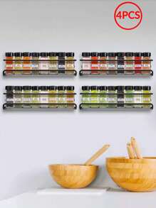 2 件/4 件简约纯色香料罐架，厨房储物架 - 黑色 - 查看 2