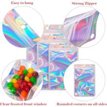 300 Pcs Holographic Mylar Bags, 3 Size Smell Proof Bags With Clear Window Foil Pouch Bags Resealable Bags For Small Business And Food Storage - 白色 - 查看 6