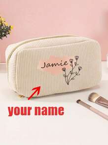 1 pieza Bolsa de Cosméticos Personalizable - Nombre y diseño personalizados, Bolsa de Maquillaje de Pana con Cierre de Cremallera Seguro, Accesorio de Viaje Ideal, Organizador de Artículos de Tocador Unisex
