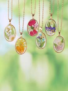 Vintage Dried Flower Sweater Chain, Resin Jewelry, Eternal Flower Light Luxury Pendant, Real Flower Dried Flower Necklace