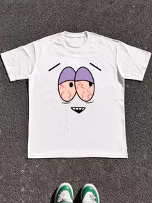 Men's 220g Heavy - Weight Pure Cotton T - Shirt With Quirky Bloodshot - Eyes Graphic - trắng - Xem 1