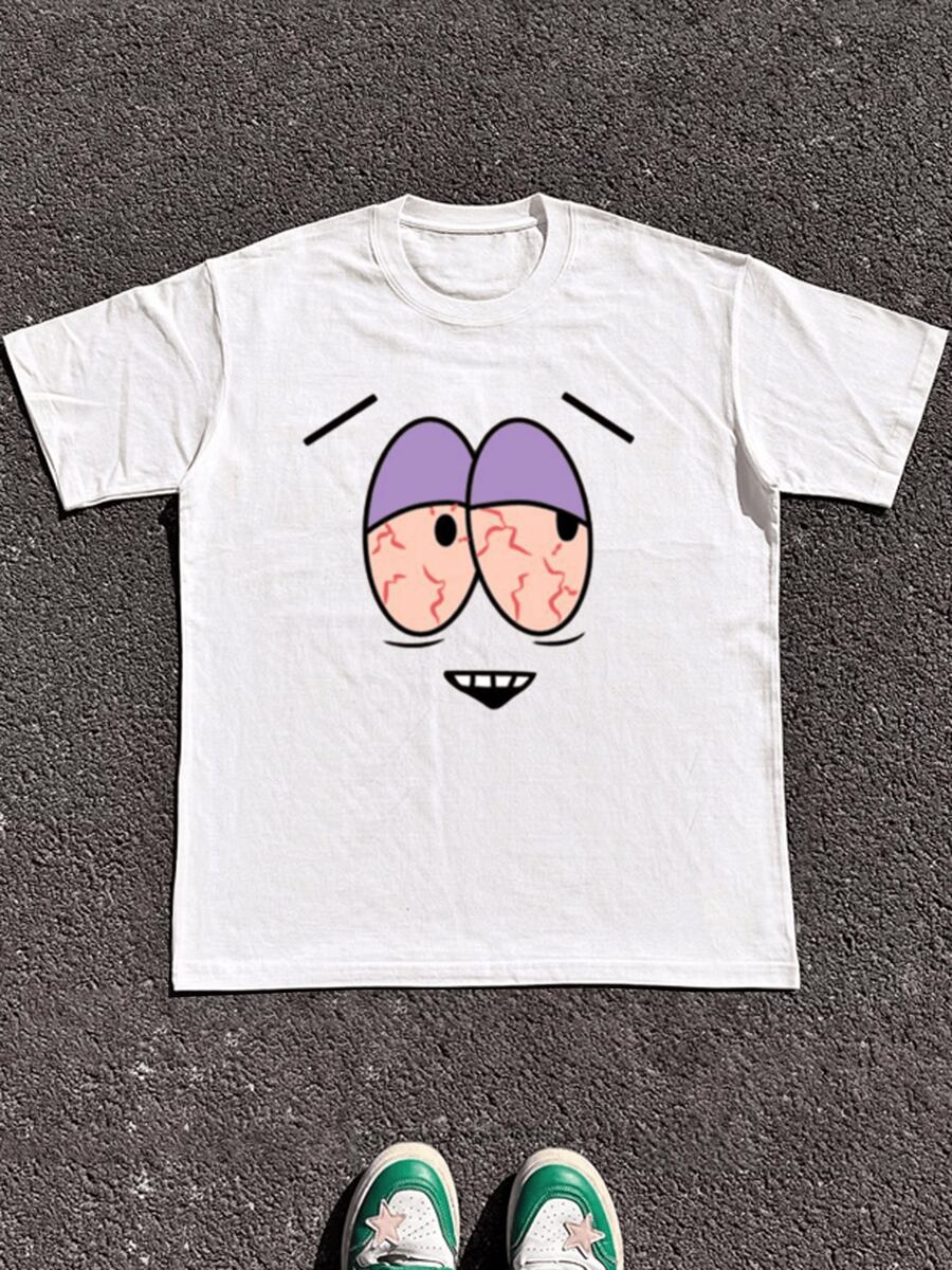 Men's 220g Heavy - Weight Pure Cotton T - Shirt With Quirky Bloodshot - Eyes Graphic - trắng - Xem 1