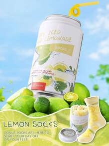 1 Pair Women's Lemon Patterned Mid-Calf Socks, Soft, Breathable, Casual Socks For Home, Travel, Party, Unique Gift For Family & Friends, Fashion , , All Season - Multicolor - View 12