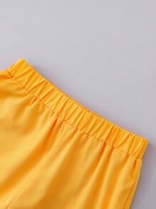 2pcs Boys Toddler Casual Cartoon Excavator Print White Short Sleeve Top And Yellow Shorts Set, Suitable For Outing, Holiday, Party, Home Wear In Summer