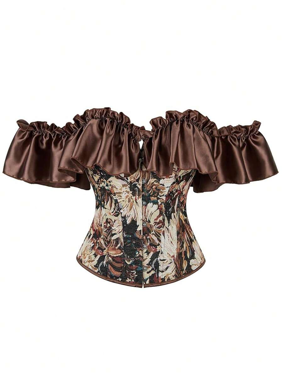 Alivila.Y Fashion Womens Vintage Off Shoulder Corset Bustier Lace Up Boned Overbust Corset Renaissance Corset Tops For Women - 棕色 - 查看 1