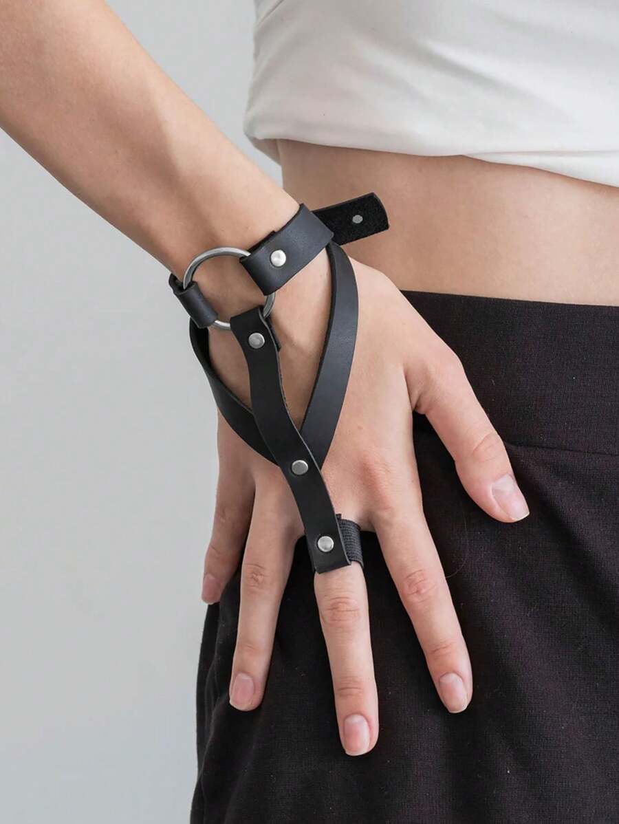 1PC Punk Style Solid Color PU Leather Women's Wrist Body Decoration Accessories