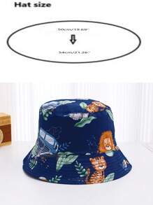 1pc Kids Cute Cartoon Lion Print Adjustable Sun Ion Casual Bucket Hat, Spring/Summer - Lion - View 3