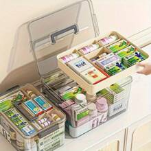 Senmeo 1pc Large-Capacity Medicine Storage Box With Easy-Grip Handles Multi-Layered Plastic Pill Organizer (Secure, Space-Saving) For Home/Travel/Office - Màu nâu - Xem 6