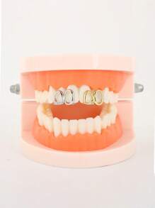 1pc Hollow Full Zirconia Gold-Tone Teeth Grillz, Fashionable Hip-Hop Dental Jewelry Accessory For Daily Wear, Unisex
