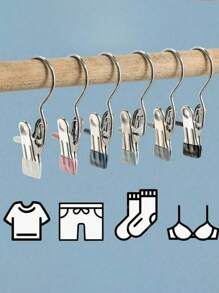 不锈钢衣夹洗衣衣钉带钩便携式挂衣夹裤夹家用不留痕强力不锈钢多功能带钩衣夹晾衣夹单个宽口夹耐磨 - 彩色 - 查看 3