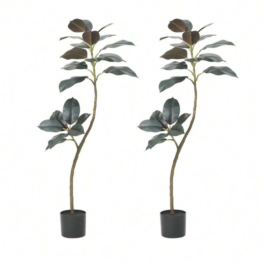 Danolapsi Artificial Rubber Tree,Faux Rubber Plants With Plastic Pot,Tall Fake Tree Faux Plant,Large Floor Plant For Living Room Home Office Decor Housewarming Gift,2PCS - 3.9 英尺 - 查看 1