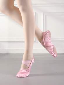 Women's Professional Satin Ballet Flats, Slip-On Style With Criss-Cross Elastic Strap Design, Breathable And Comfortable, Suitable For Ballet Practice And Performance - Baby Pink - View 1