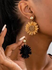 1 Pair Elegant & Romantic Raffia Flower Drop Earrings, Chic Daily And Vacation Accessory For Women