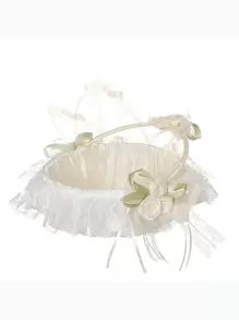 1个闪亮复古无纺布花篮，婚礼花童篮，蕾丝花边手提篮带蝴蝶结，米色小花篮，西式婚礼装饰，蕾丝布艺婚礼花篮，花童篮，伴娘手提篮，四季皆宜 - 米色 - 查看 8