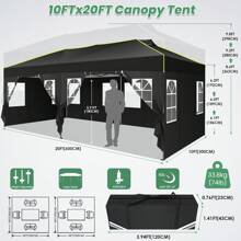 tooluck Folding Pavilion 3x6m Pop-Up Tonnelle Gazebo Carpas Cenadores Waterproof Stable Winterproof Foldable Party Tent With 6 Side Walls UV Protection Garden Pavilion With Reflective Strips And Ventilation Opening - Black - View 3