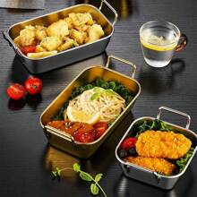 1pc Stainless Steel Gold Color Double Ear Snack Plate, Creative Candy Fries Basket Serving Tray - Multicolor - View 7