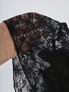 女士蕾丝荷叶边下摆收腰迷你裙，可爱蛋糕裙款式，适合派对、郊游、俱乐部 - 黑色 - 查看 8