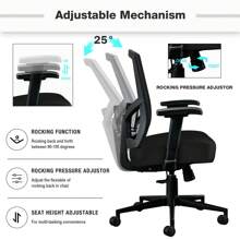 Chaise de bureau ergonomique 200 kg, chaise de bureau ergonomique à dossier haut, chaise pivotante avec support lombaire réglable 2D, chaise d'ordinateur à bascule à 105 °, chaise en maille
