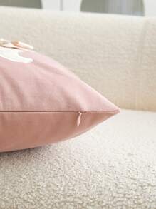 1pc Easter Pink Rabbit Embroidered Cushion Cover, For Indoor Decoration, Easter Fluffy Bow Decorative Pillow Cover, Without Filling - Pink - View 9