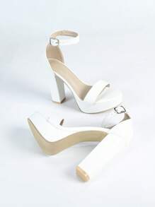Waterproof Platform Sandals, Sexy Open-Toe Elegant High Heels, Fashion Thick Heel Sandals - White - View 3