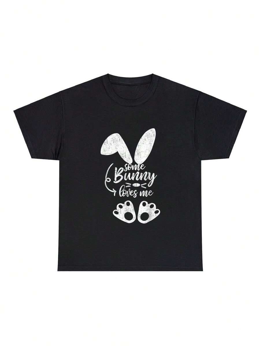 Some Bunny Loves Me Shirt Novelty Easter Gift Costume Tee T-ShirtPrint Crew Neck Casual T-Shirt Short Sleeve Sports Top, Smart Casual/Street Style Women's Clothing