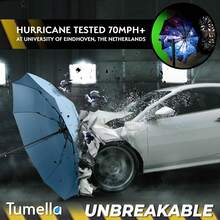 TUMELLA - Paraguas de viaje resistente al viento (compacto, superior y hermoso), pequeño, probado por viento, ligero y portátil, paraguas plegable automático, agarre duradero de alta calidad, se - 1 paquete gris claro - Ver 7
